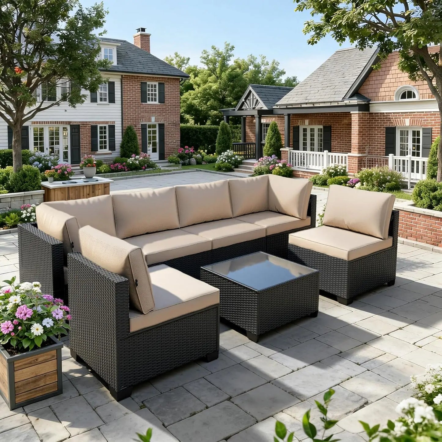 7 Piece Rattan Patio Modular Sectional