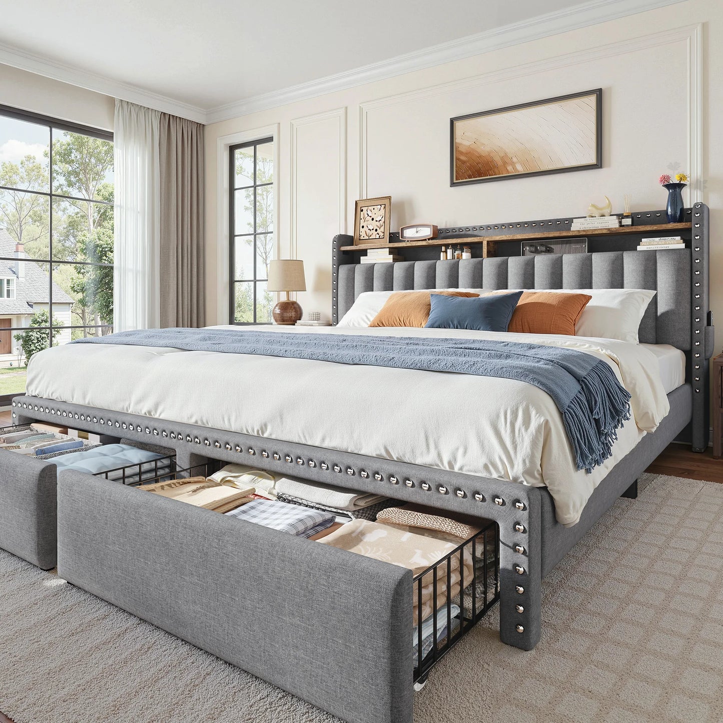 Bed Frame with 2-Tier Storage