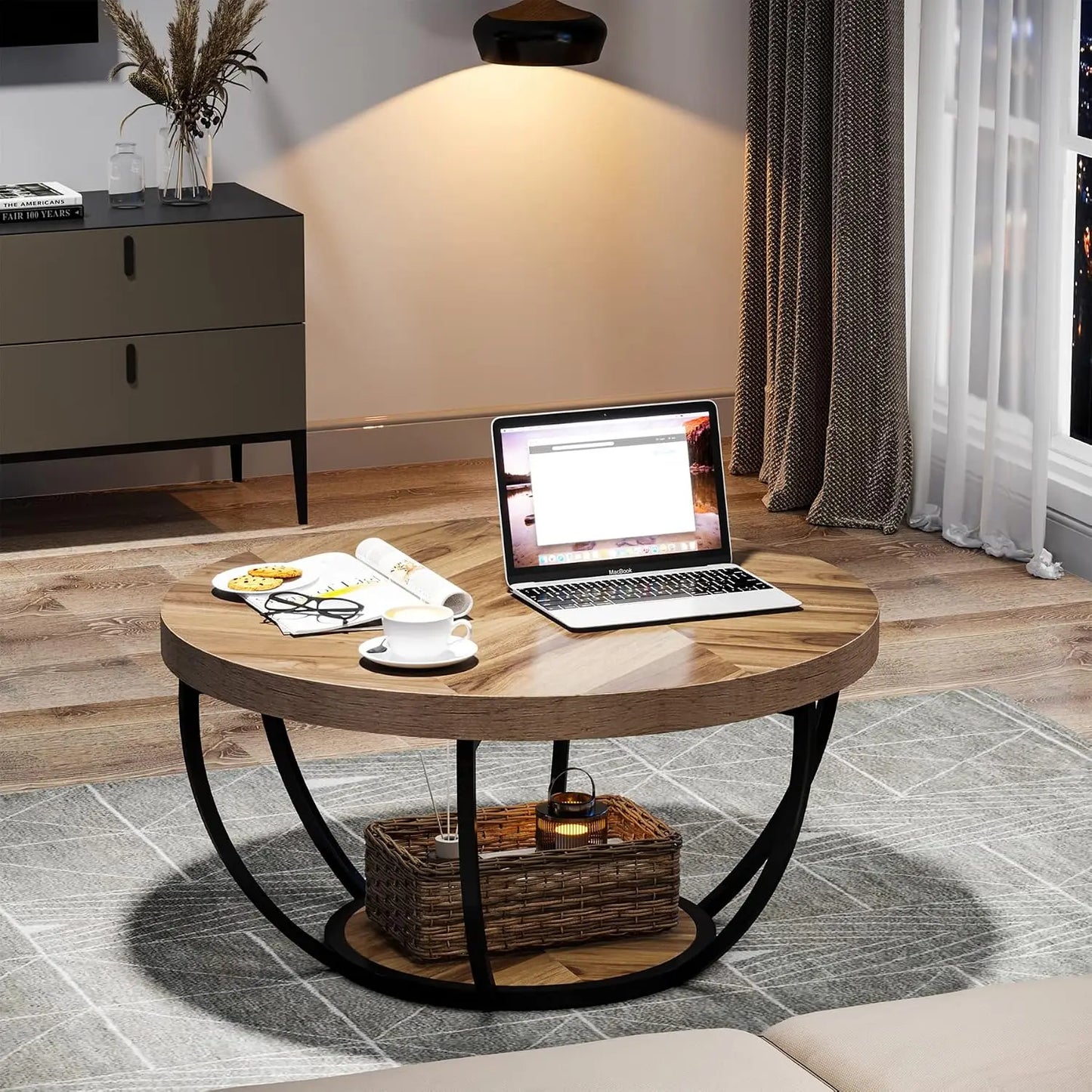 Modern Round Industrial Coffee Table