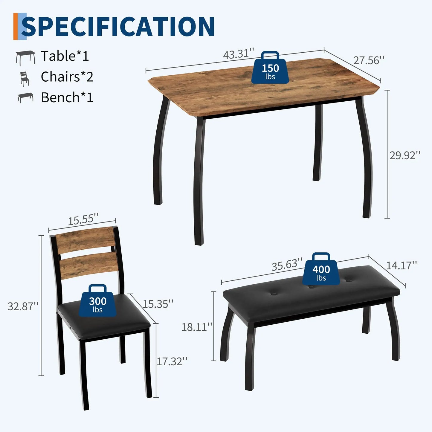 4 Piece Dining Set for Small Spaces
