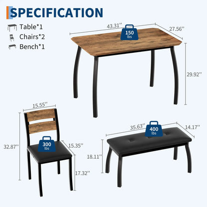 4 Piece Dining Set for Small Spaces