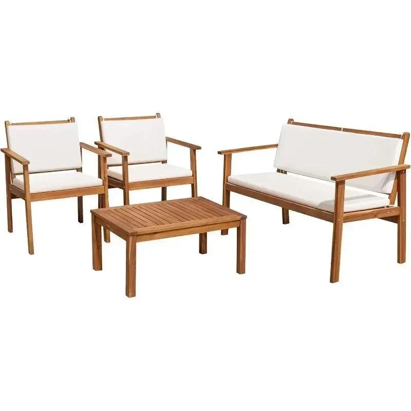 4 Piece Acacia Wood Sofa Set