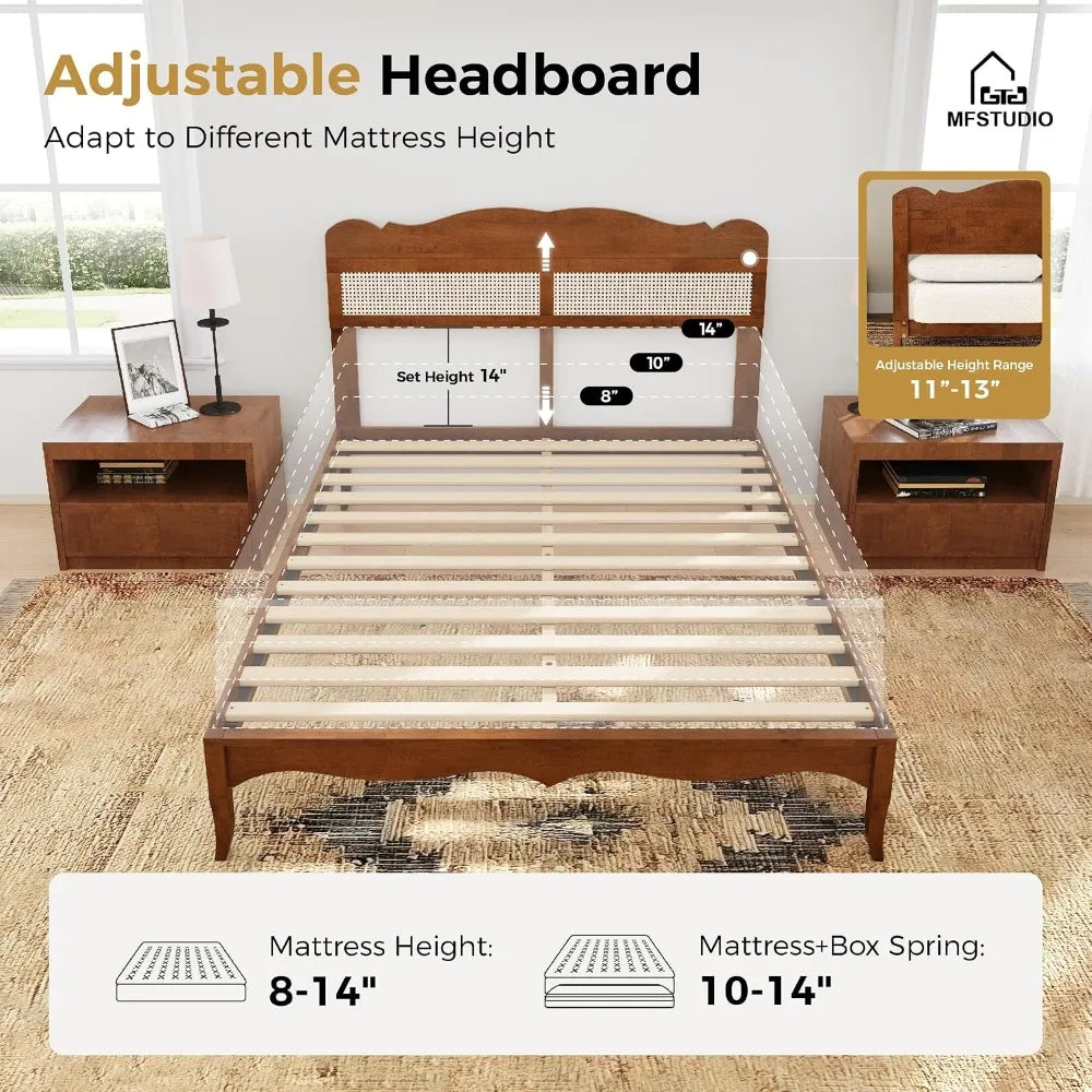 Platform Rattan Queen Bed Frame